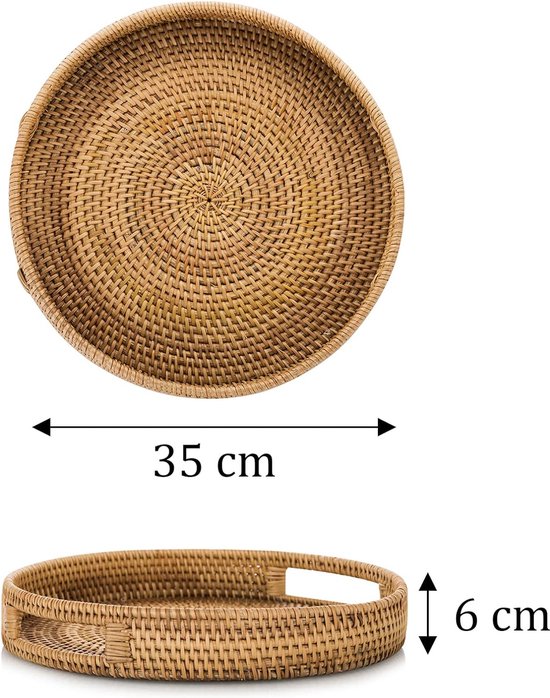 Rond rotan dienblad, rotan geweven dienblad, modern en Boho decor dienblad, handgeweven decoratieve dienbladplaten voor het dineren van een salontafel (Green