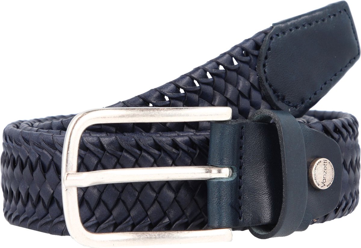 Vanzetti Leren Riem Braided Men's Belt 35 mm W100 Night Blue Donkerblauw
