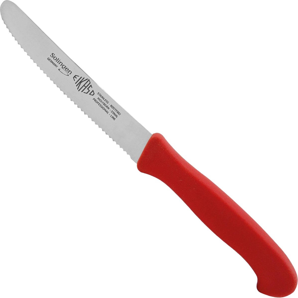 Eikaso Solingen Ontbijtmes – Gekarteld Lemmet – 11 cm – Rood – Voor Kaas en Worst