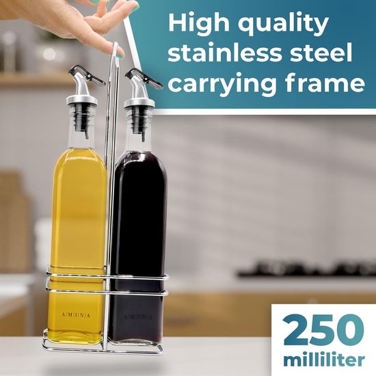 SAEIV Azijn en olieflessen, set van 500 ml (6-stuks), oliedispenser glas met 20 oversized Duitse voorgedrukte labels en 10 doe-het-zelf labels, olieflessen om te vullen, oliekan olijfoliefles voor