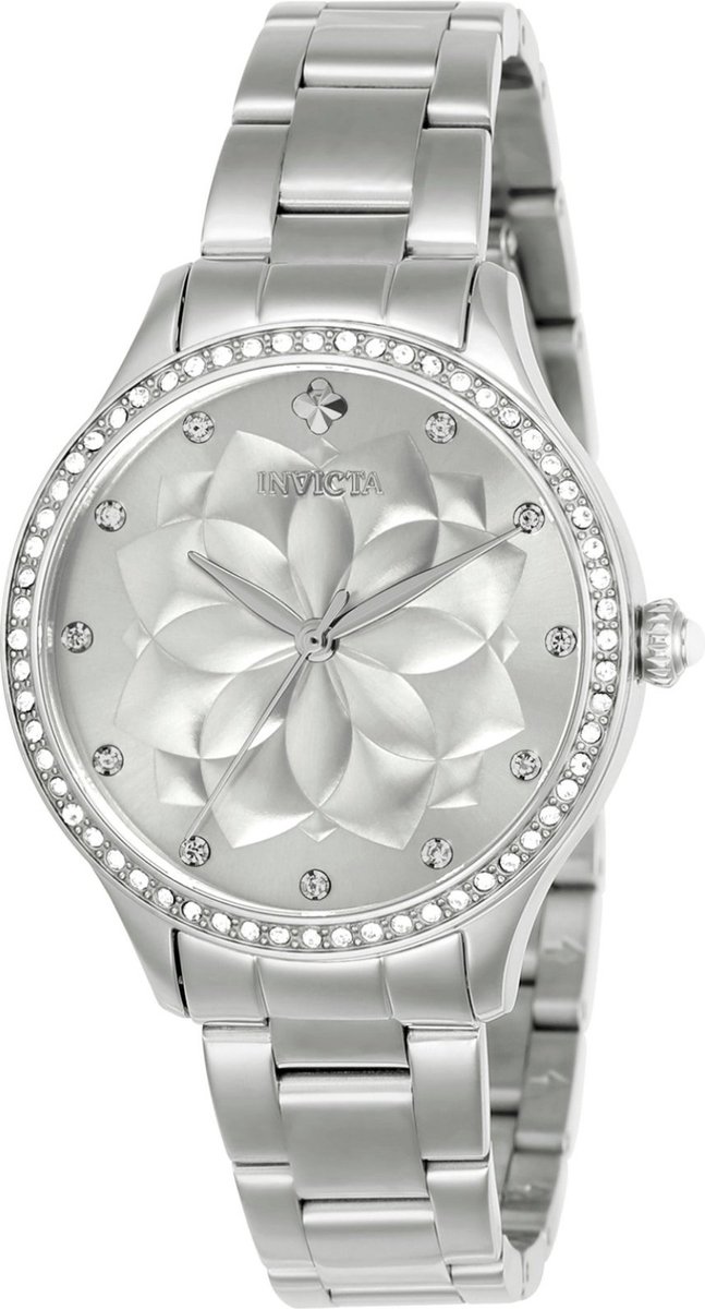 Invicta Wildflower 24536 Dames Horloge - Waterdicht - Analoog - Quartz Uurwerk - Roestvrij Staal met zilveren Wijzerplaat - 35mm
