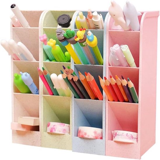 Withosent Pennenhouder voor bureau, 5 stuks, vrij te combineren, voor kinderen, van plastic, multifunctionele bureau-organizer, pennenkoker voor pennen, kantoor, thuis, school, blauw