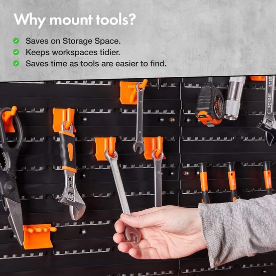 StoreYourBoard BLAT Tool Storage Rack, Garage Wall Mount Organizer, Houdt Tuingereedschap, Schoppen, Harken, Bezems, Koorden en Meer