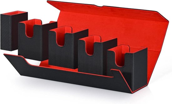 UAONO kaartendekdoos voor MTG Commander Deck, 5-in-1 kaartenopbergdoos met display voor meer dan 400 dubbelzijdig gesleevete kaarten, deksel voor MTG /PTCG/Yugioh/TCG met dobbelsteenvak (Zwart