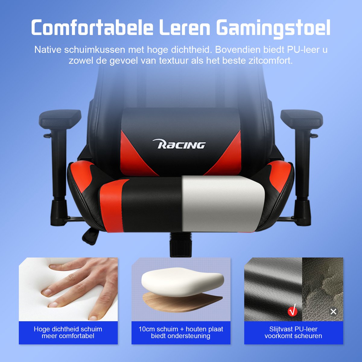 Afbeelding 3 van Gaming Stoel - Gaming Chair mit 90°-165° Rugleuning - Racing Style - Max Gewicht 150 kg