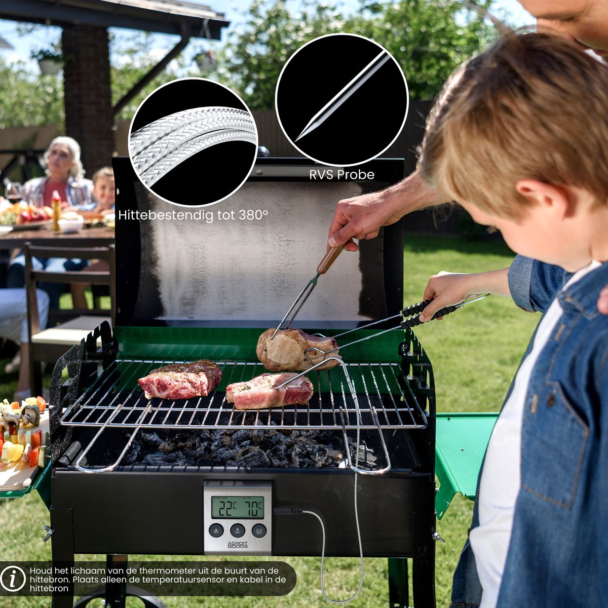 AdroitGoods BBQ Keukenthermometer - Digitaal – Vleesthermometer – Met timer - Magnetisch - RVS — cadeau in Kookcadeaus - foto 2