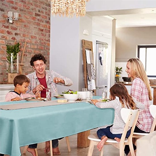 Nappe aspect lin hydrofuge effet lotus protection anti-taches décorative - 130 x 175 cm - bleu