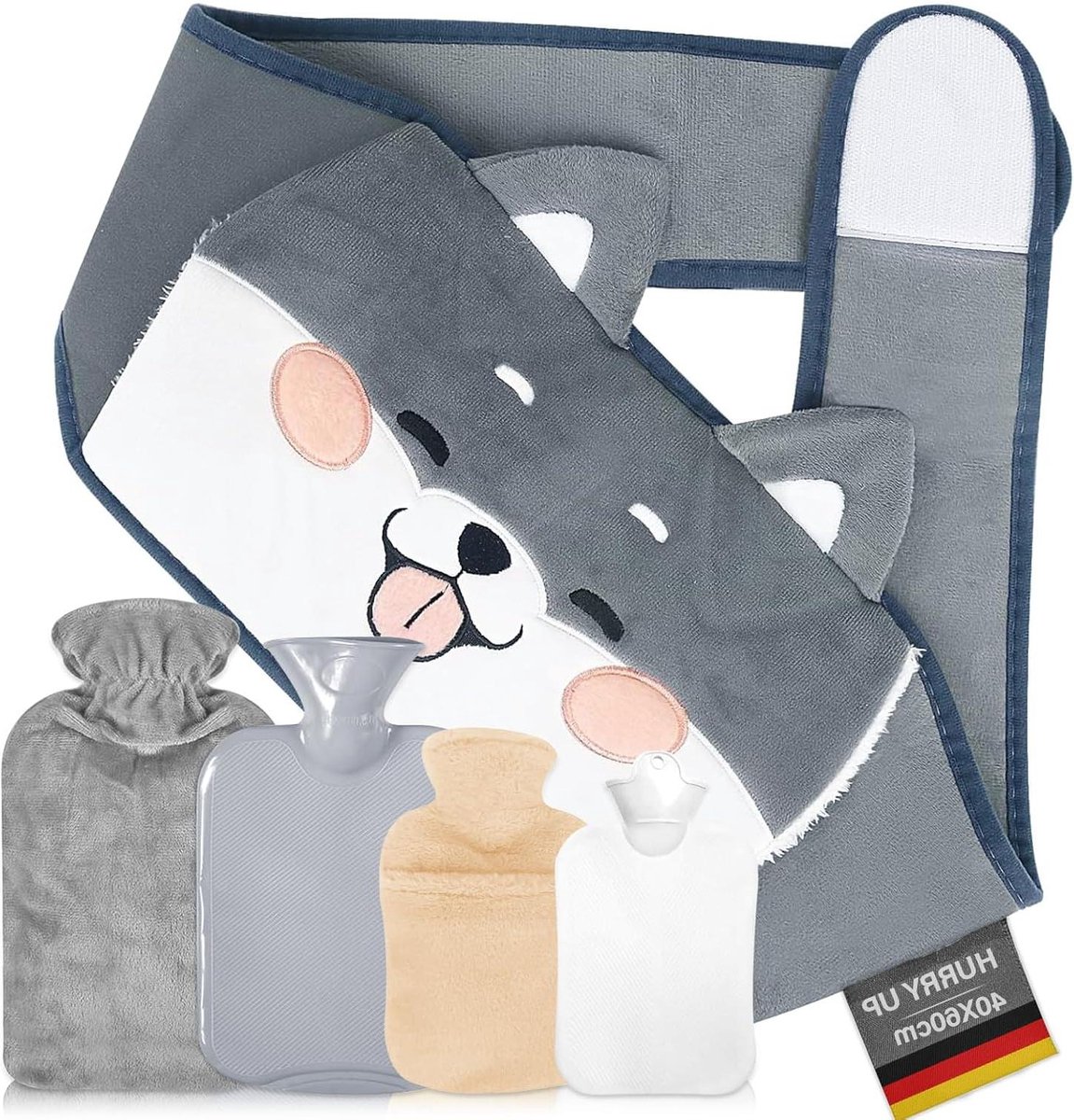 Bol.com Premium Zacht Pluche Warmwaterkruik 1000 ml + 300 ml - Pijnverlichting voor Nek Rug Schouders Hand en Benen aanbieding