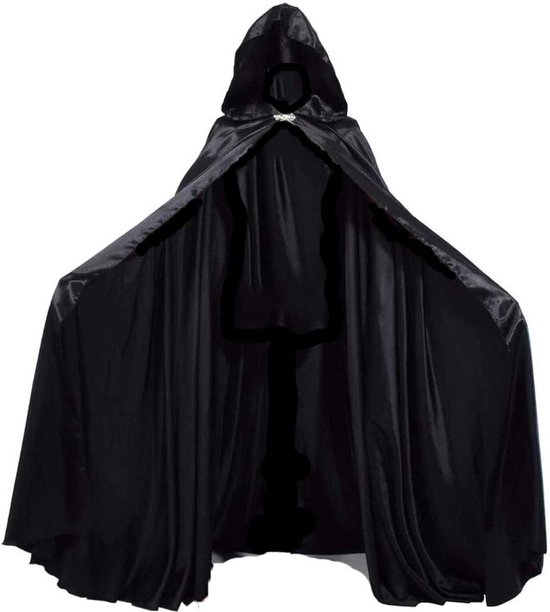 Proumhang Zwarte Lange fluwelen cape met capuchon Unisex volwassen kostuum Halloween 150cm