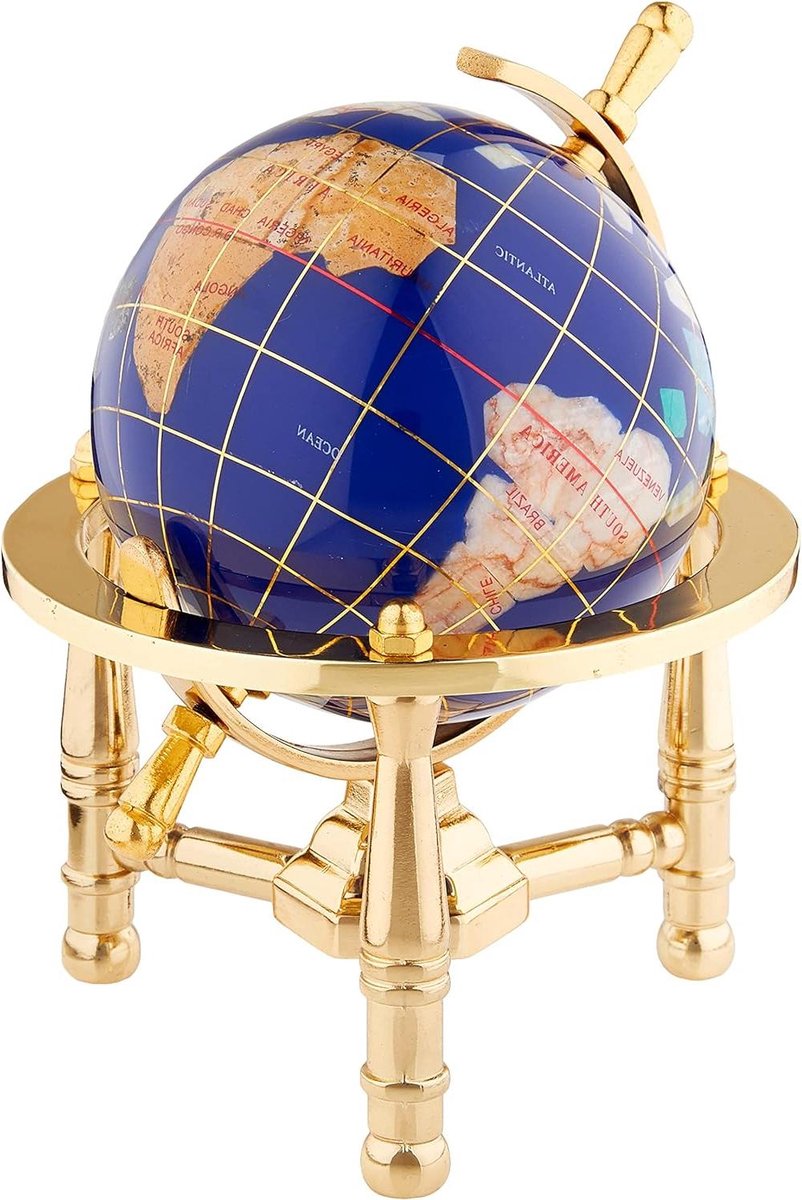 152 cm Blue Lapis Ocean Mini Tafelblad Edelsteen Wereldbol met Gouden Statief Unieke Artivo