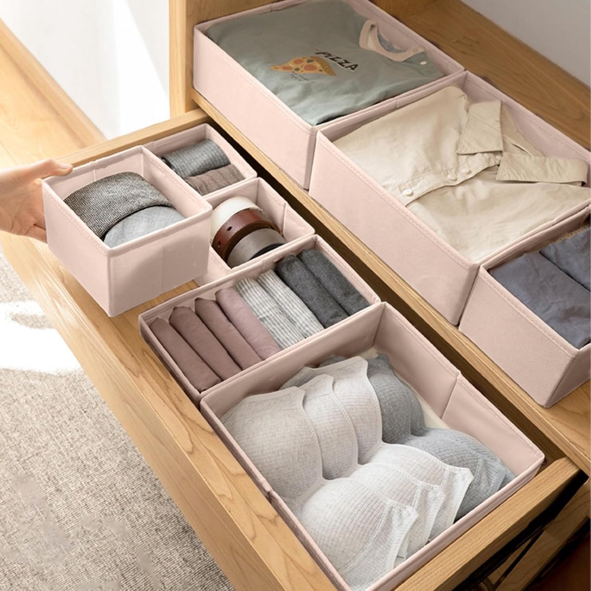 Relaxdays lade organizer kledingkast, 4-delig, voor sokken, bh's, onderbroeken, ladeverdeler ondergoed, beige