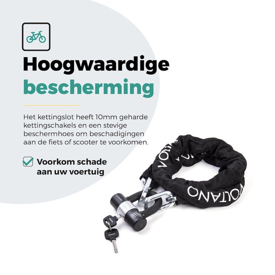 Voltano ART3 Kettingslot Met Hangslot - Zwart - 130 CM - ART 3 Slot - Goedgekeurd Voor De Fiets en Scooter Verzekering - Scooterslot / Brommerslot van Voltano — afbeelding 5