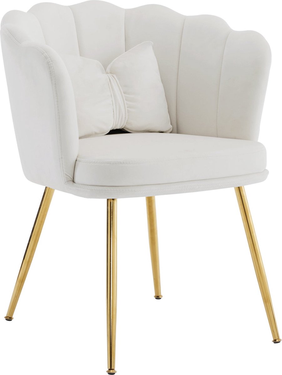 Merax Moderne Velvet Fauteuil - Luxe Stoel met Vlinderkussen - Beige met Gouden Poten
