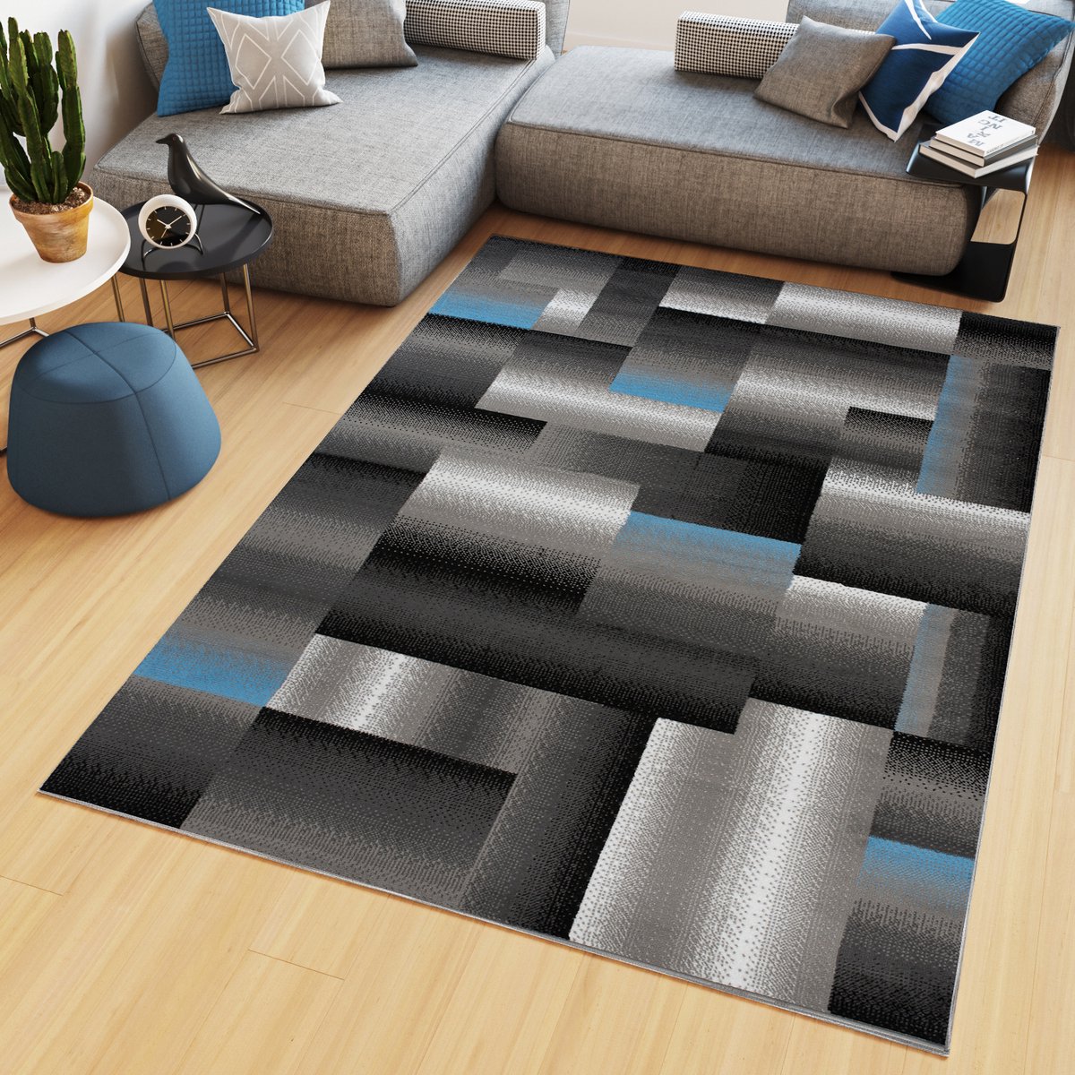 Tapiso Maya Vloerkleed Grijs Slaapkamer Laagpolig Tapijt Maat- 180x250 Blauw Grijs Antraciet 2