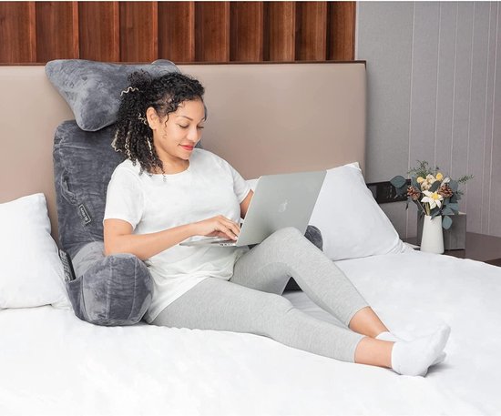 Rugsteun Leeskussen voor bed - Therapeutisch leeskussen - lendensteunkussen met armleuning - bedstoel ontspanningskussen met zakje - Geweldig als rugleuning voor boeken of gamen, 75 cm x 40 cm x 65 cm