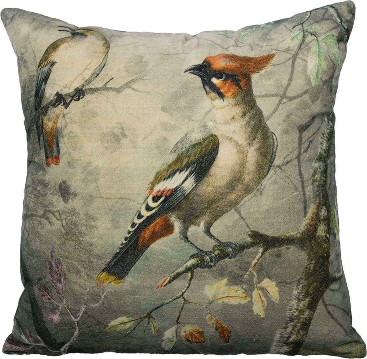 Mars & More kussen fluweel charming kuifvogel 45x45cm Multi