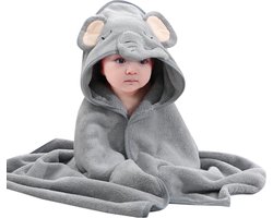 Grijs - Olifant - Badcape - Baby Handdoek - Zachte Poncho - Badhanddoek - Met Capuchon - Badponcho - Dieren - Baby fleecedeken - Baby en Peuters - 0-3 jaar - Babydeken - Babycape - Wikkeldeken - Kraamcadeau - Handdoek - Kleuter - Multifunctionele