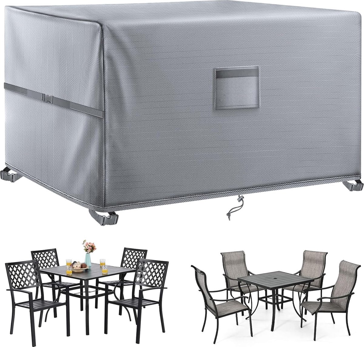 Tuinmeubelhoes waterdicht 120x120x74cm terrastafelhoezen 420D robuuste Oxford-stof rotan meubelhoes winddicht UV-bescherming terras buiten