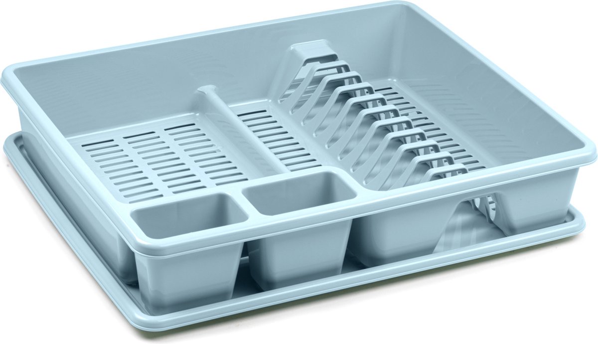 Goedkoopste Plasticforte Afwas afdruiprek - ijsblauw - kunststof - 48 x 38 x 9 cm - met lekbak - huis/camping