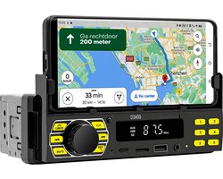 Boscer 1Din Autoradio met Ingebouwde Telefoonhouder - Bluetooth - USB, SD, AUX & USB-C - Handsfree - Afstandsbediening - Enkel DIN Auto Radio - Ingebouwde Microfoon
