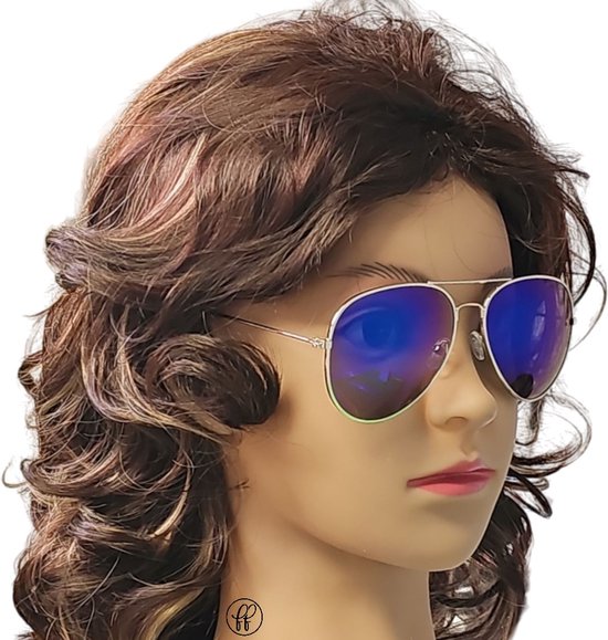 Fako Sunglasses® - Pilotenbril - Piloot Zonnebril - Heren Zonnebril - Dames Zonnebril - Zilver - Donkerblauw van Fako Sunglasses® — afbeelding 4