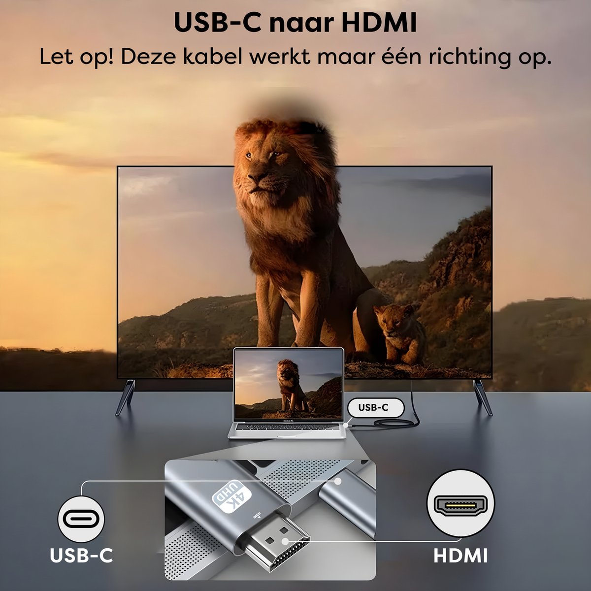 USB C naar HDMI kabel 2m 4K 60Hz zwart koperen ader voor MacBook, iPhone 15, Samsung, USB-C schermadapter - Afbeelding 2