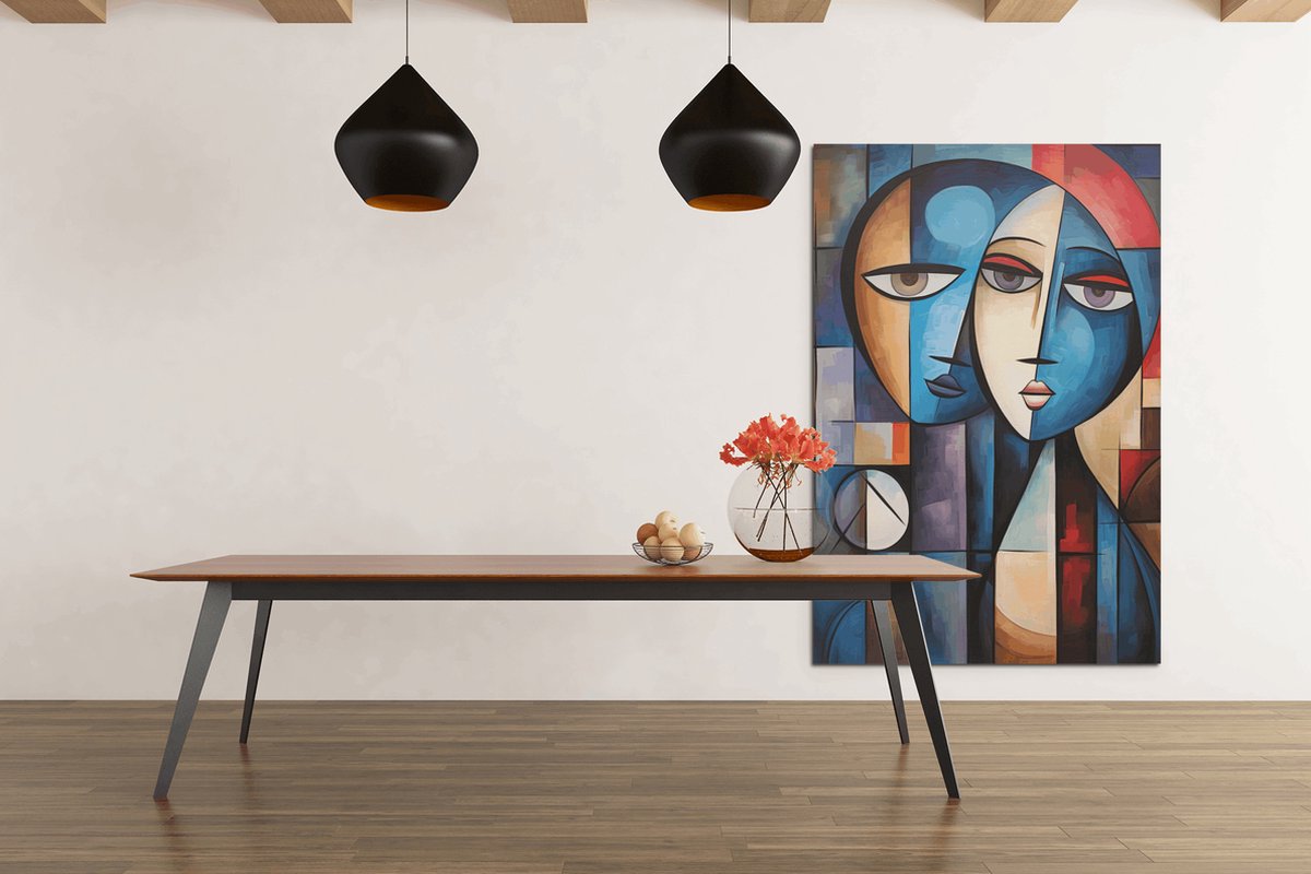 Trendex Global Canvas Schilderij - Gezichten - Abstract - Wanddecoratie - 60x40x2 cm Blauw