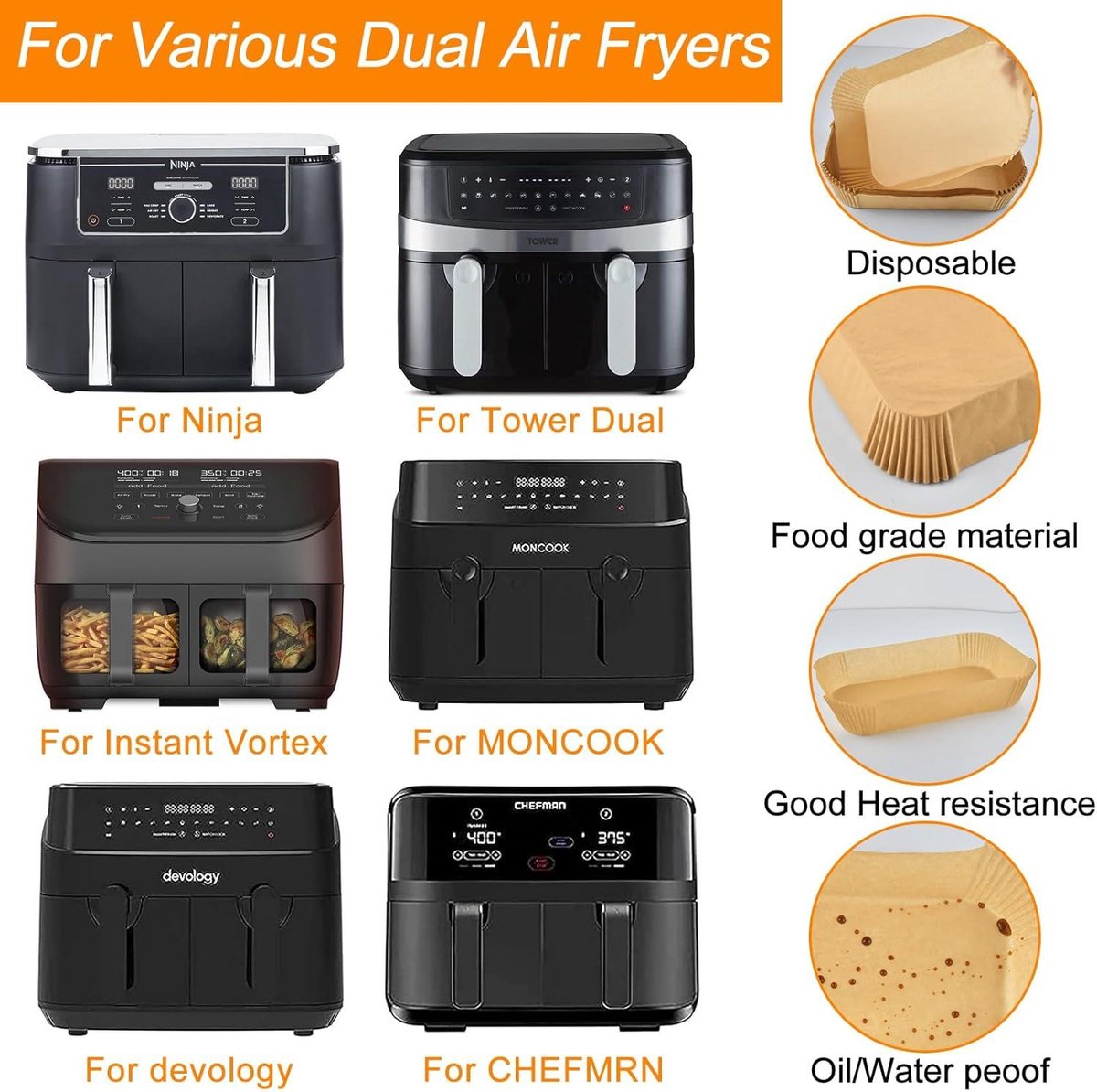 Papier Sulfurisé Pour Friteuse à Air - 125 Feuilles 22x14cm - Compatible Ninja, Philips Et Autres - Résiste à 220°C