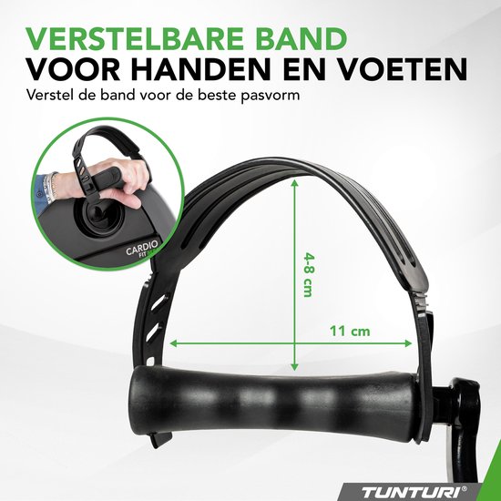 Verstelbare banden (4-8cm) voor handen en voeten op de Tunturi Cardio Fit M50.