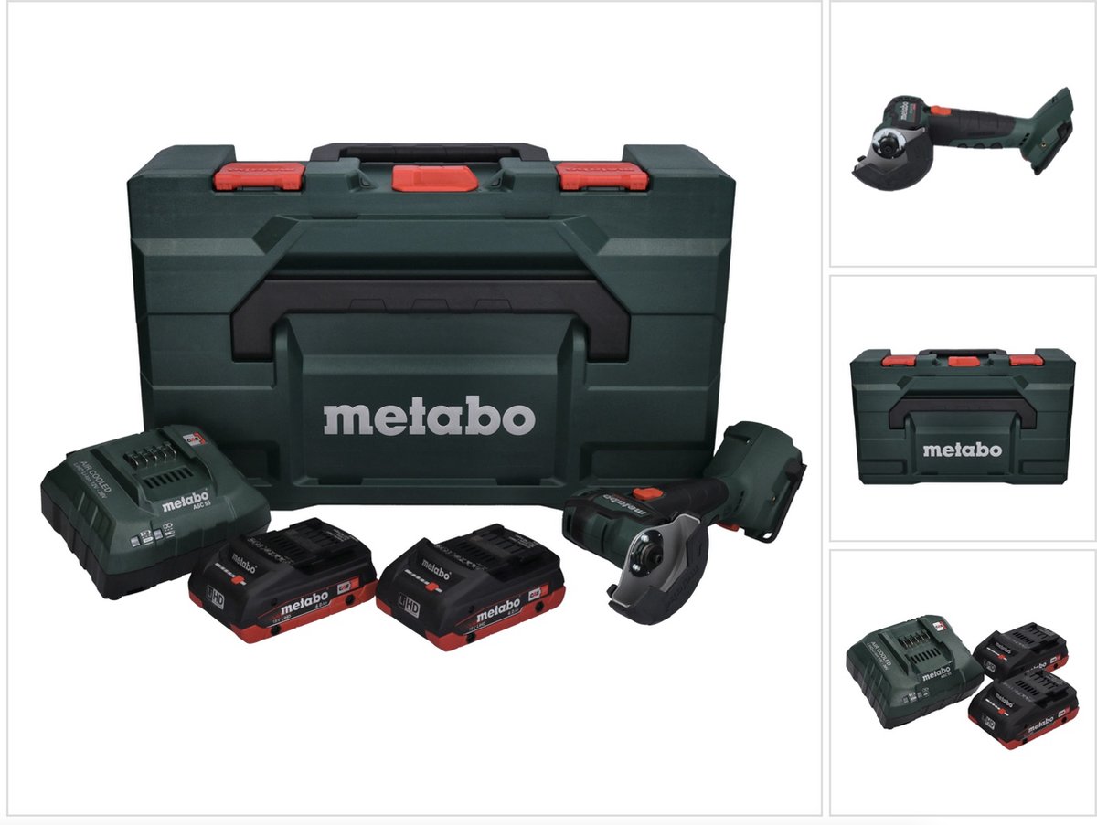 Metabo CC 18 LTX accu haakse slijper 18 V 76 mm borstelloos + 2x accu 4.0Ah + lader + X