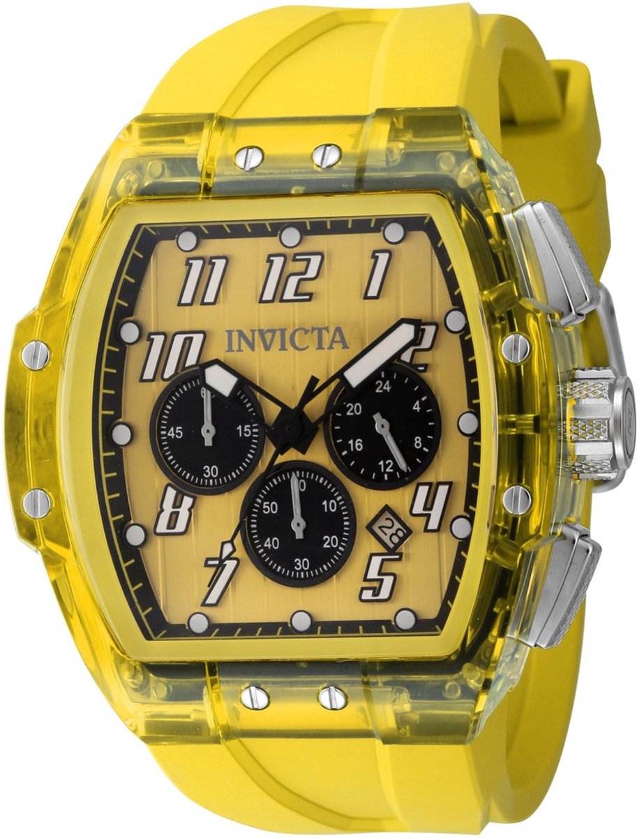 Invicta S1 Rally 45482 Heren Horloge - Waterdicht - Analoog - Quartz Uurwerk - Roestvrij Staal met Gele Wijzerplaat - 47mm