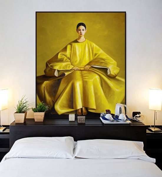 Fine Asianliving Oil Painting 100% Handpainted Black Frame 100x100cm Chinese Woman Yellow