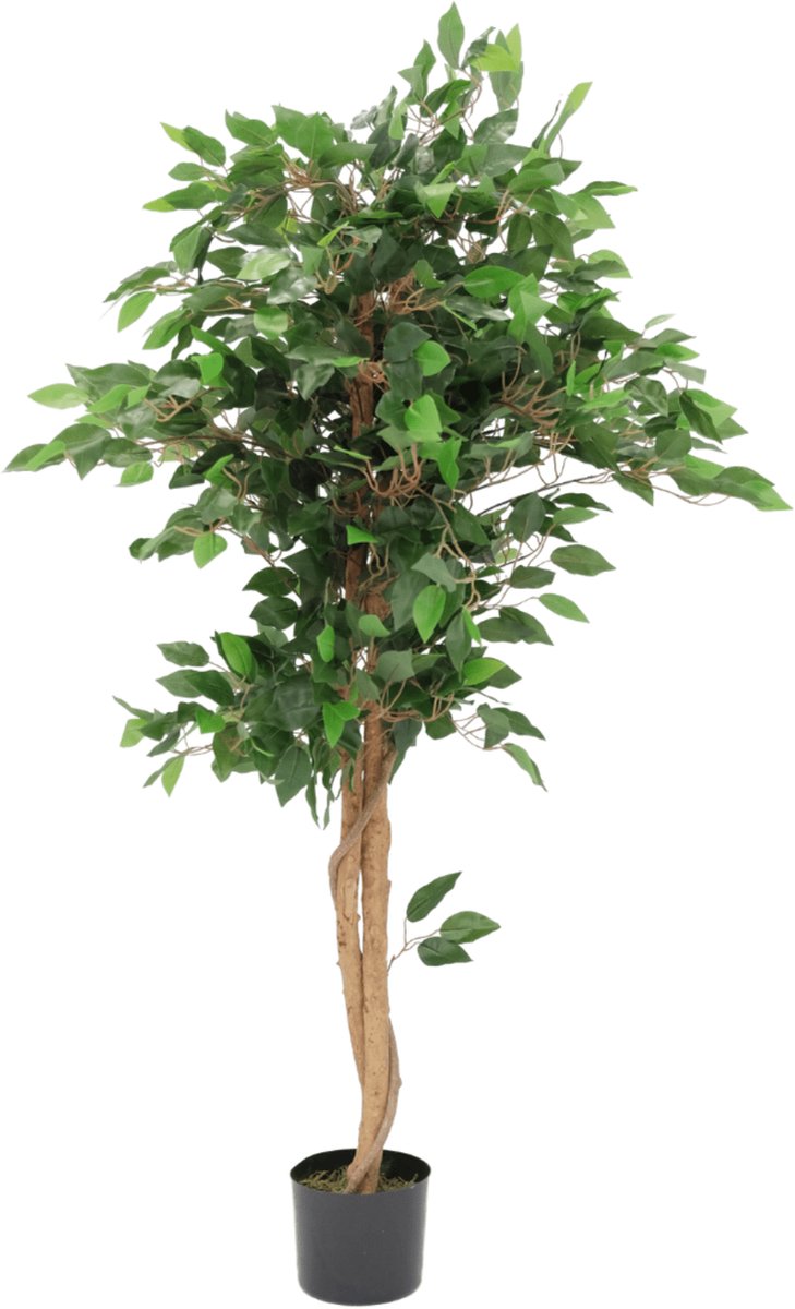 PrettyPlants Ficus Kunstboom 130cm | Ficus Kunstboom met stam | Ficus Kunstboom voor Binnen | Ficus Kunstboom Groen met stam
