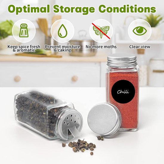 Homhut Kruidenpotjes, vierkant, set met deksel, 24 x 120 ml, stabiele kunststof kruidenstrooier, luchtdicht, kruidenpotjes met strooiinzetstuk, kruidenpotjes met 120 etiketten, kruidenorganizer, zwart Homhut Kruidenpotjes, vierkant, set met deksel, 24 x 120 ml, stabiele kunststof kruidenstrooier, luchtdicht, kruidenpotjes met strooiinzetstuk, kruidenpotjes met 120 etiketten, kruidenorganizer, zwart