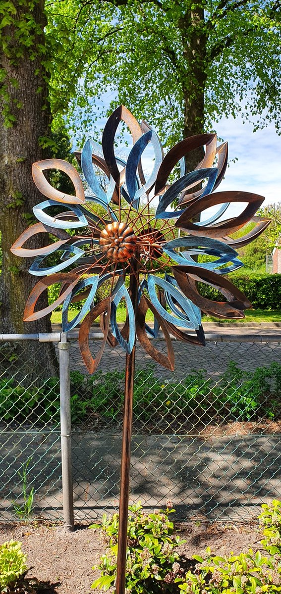 WINDMOLEN BLAUWE STER TUINSTEKER TUINBEELD METAAL WINDSPINNER