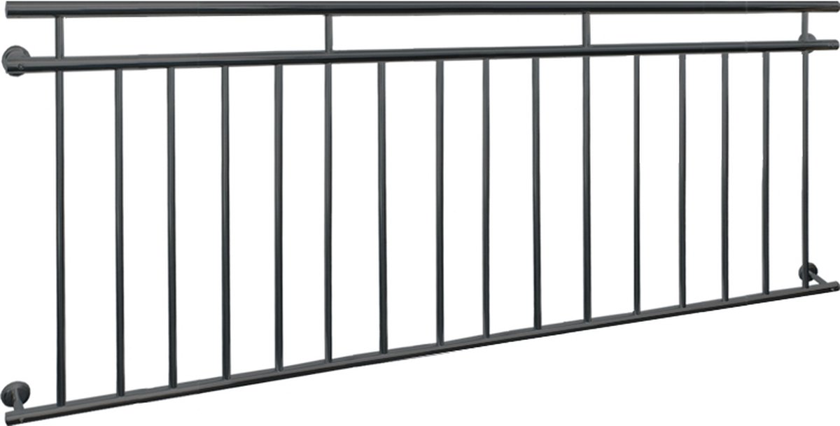 Franse balkonbalustrade 225x90 cm antraciet met 16 vulstaven van gepoedercoat staal