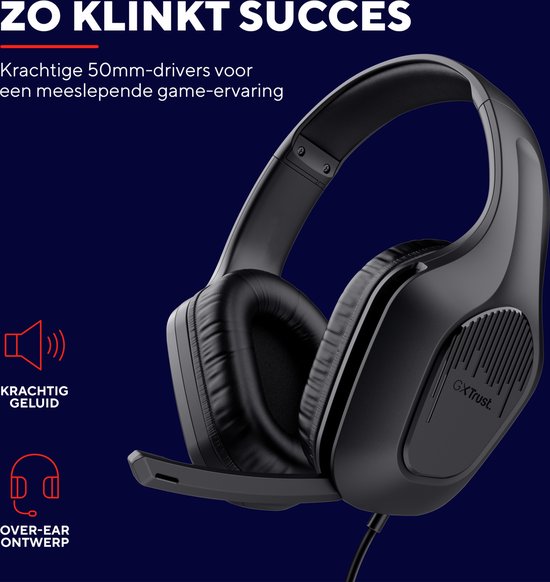 Zwarte over-ear gaming headset met microfoon en gestructureerd oorschelp.