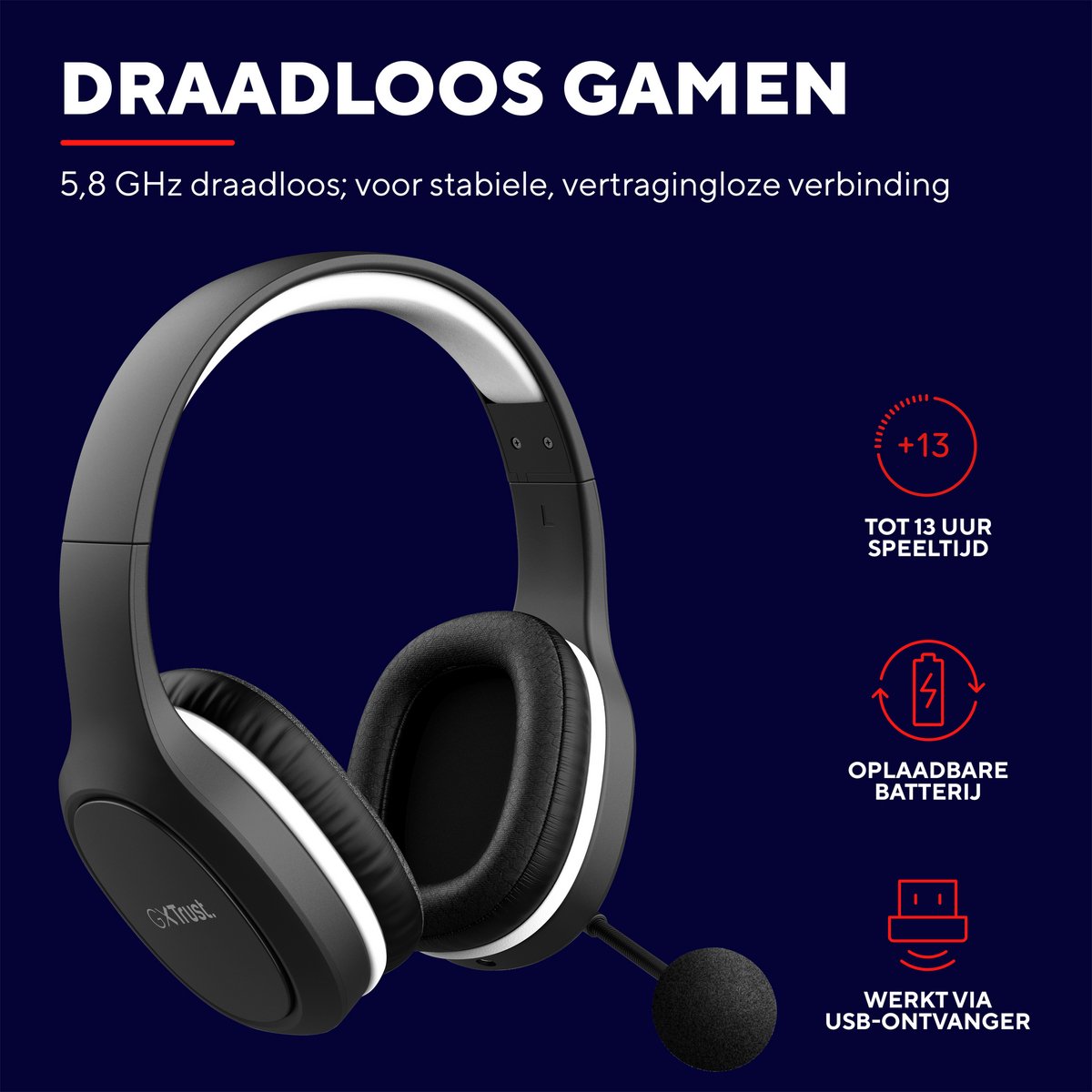 Trust GXT 391 Thian - Draadloze Gaming Headset - Geschikt voor