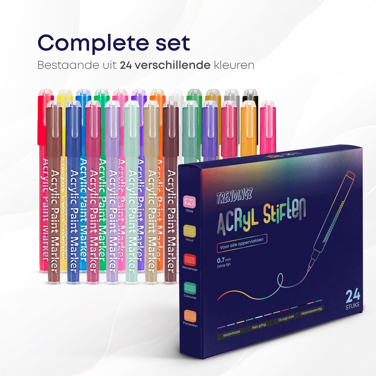 TrenDingz® Premium Acryl Verf Stiften - 24 Stuks Kleuren - Happy Stones Stenen Schilderen - 0,7 mm tip - Acrylverf Tekenset Acrylstiften - Kinderen & Volwassenen — afbeelding 4