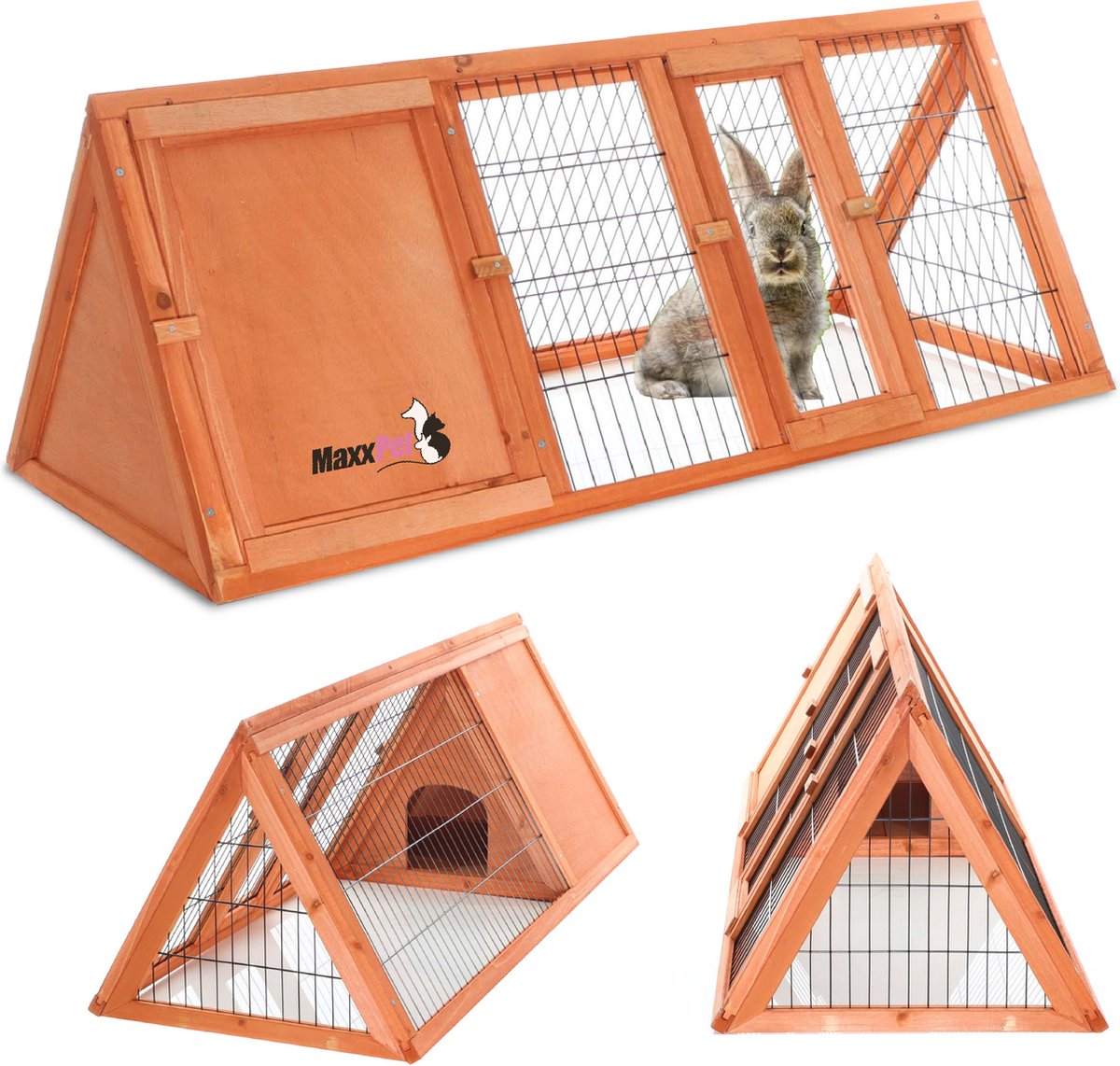 Bol.com MaxxPet Konijnenhok met Ren – Houten Konijnenkooi – 118x52x45 cm – Naturel aanbieding