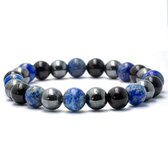Bixorp Gems Lapis Lazuli + Hematiet + Onyx Edelstenen Armband - 8mm / 18cm - Triple Gemstone - Handgemaakte Edelsteen Armband