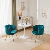 Sweiko Un ensemble de 2 Chaises de salon modernes en velours, chaises de salle de bain, coussins soutenus par des pétales, pieds en métal doré et tapis papillon, adaptés aux chambres et à la salle à manger, vert