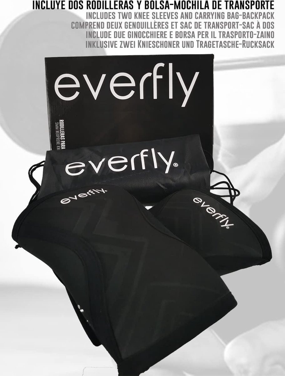 Everfly Kniesbandage Neoprene SCR 5 mm - 1 Paar - Cross Trainning - Kniestütze Schwarz - Sport Muskelaufbau - Herren Damen - Gewichtheben (S