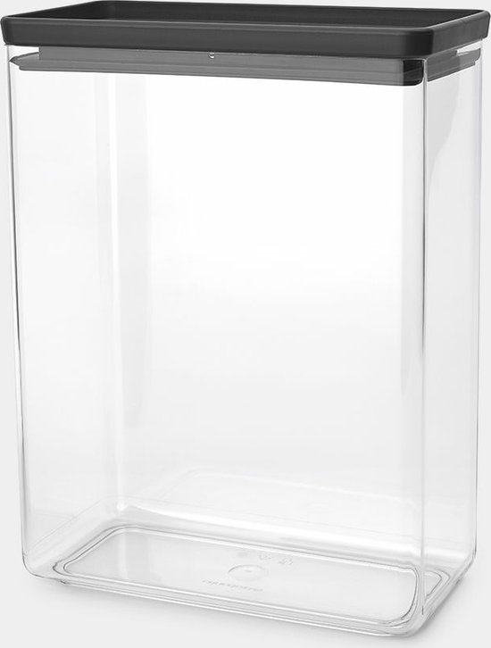 Boîte de conservation rectangulaire transparente, vide, avec couvercle gris foncé
