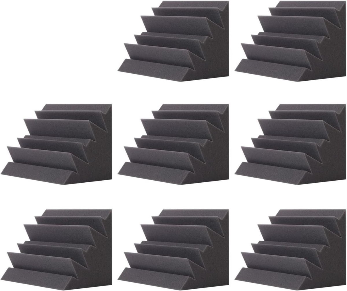 Akoestische Bass Traps Hoekelementen van Hoog Dichtheid Brandbestendig Schuim - Set van 8 Stuks - 20 x 20 x 30 cm - Zwart