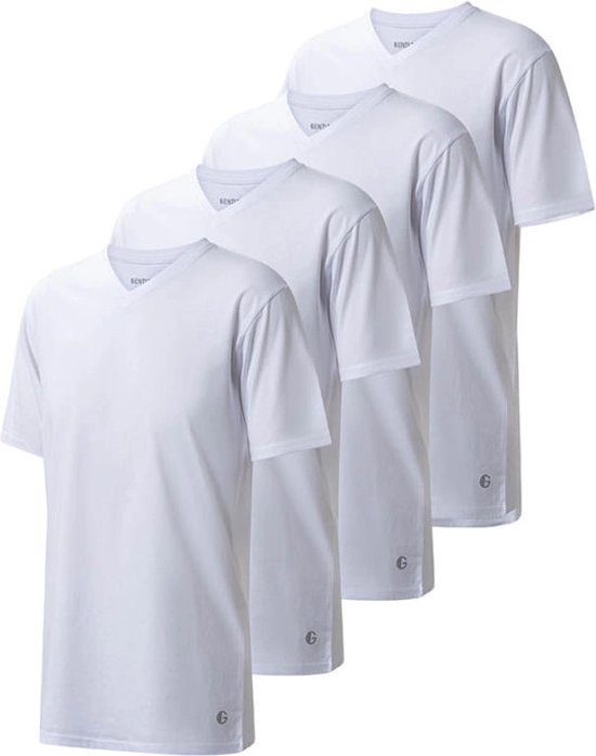Pack de 4 T-shirts homme Gentlemen longfit (extra long), 100% coton pré-rétréci blanc col V XL