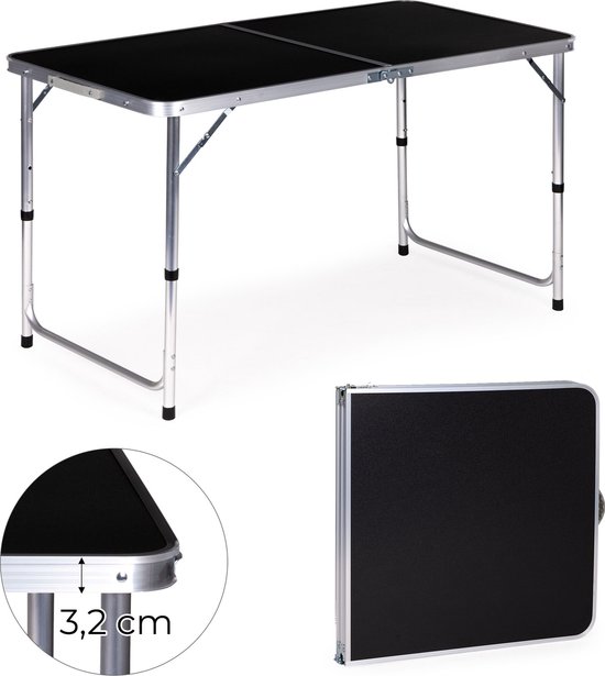 Toboli inklapbare campingtafel 120x60x70 cm in hoogte verstelbaar 54/61/70 cm multifunctioneel