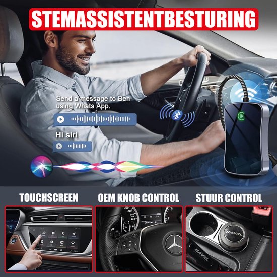 CoverMore Play Bluetooth Adapter geschikt voor Apple CarPlay - Draadloze Dongle Auto - Ontvanger Car Play - USB-A en USB-C - Nederlandse Interface - Geschikt Voor iPhone 15/14/13/12/11/X van CoverMore — afbeelding 3