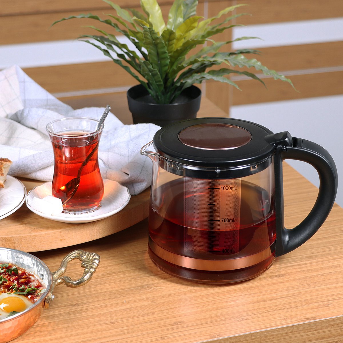 Any Morning - Turkse Elektrische Theemaker - Automatische Uitschakeling - Beveiliging tegen Droogkoken - Snoerloze Waterkoker met Theepot Set - Afneembaar Filter - 360 Draaibare Basis - 2 L - 68 oz - 1500 W — afbeelding 5