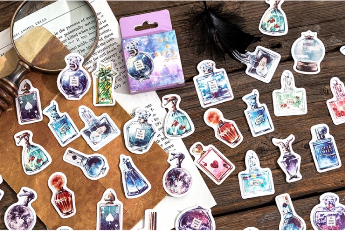 Bullet Journal Stickers 46 stickers – Magische Flessen & Parfum Flesjes – Magic Bottles – Planner, Agenda & Scrapbook Stickers – Sinterklaas, Kerst & Schoencadeau – Cadeaus onder 5 euro